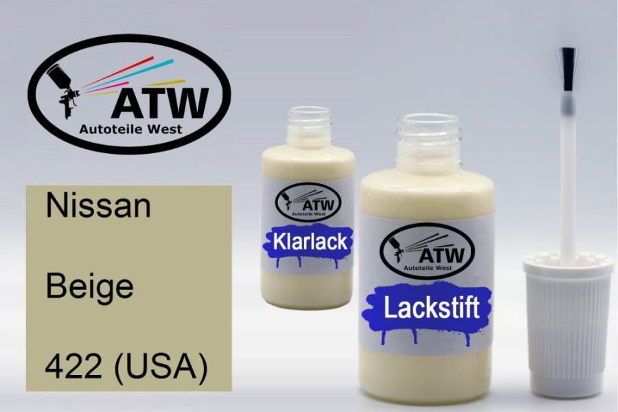 Nissan, Beige, 422 (USA): 20ml Lackstift + 20ml Klarlack - Set, von ATW Autoteile West.